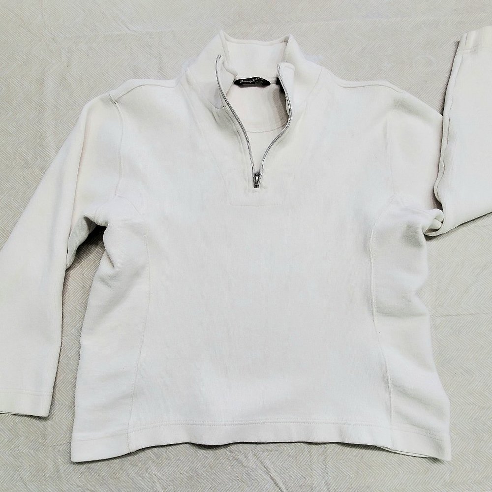 Tommy Bahama Sweatshirt Knit Womens Large White Zip Neck with Collar Long Sleeve